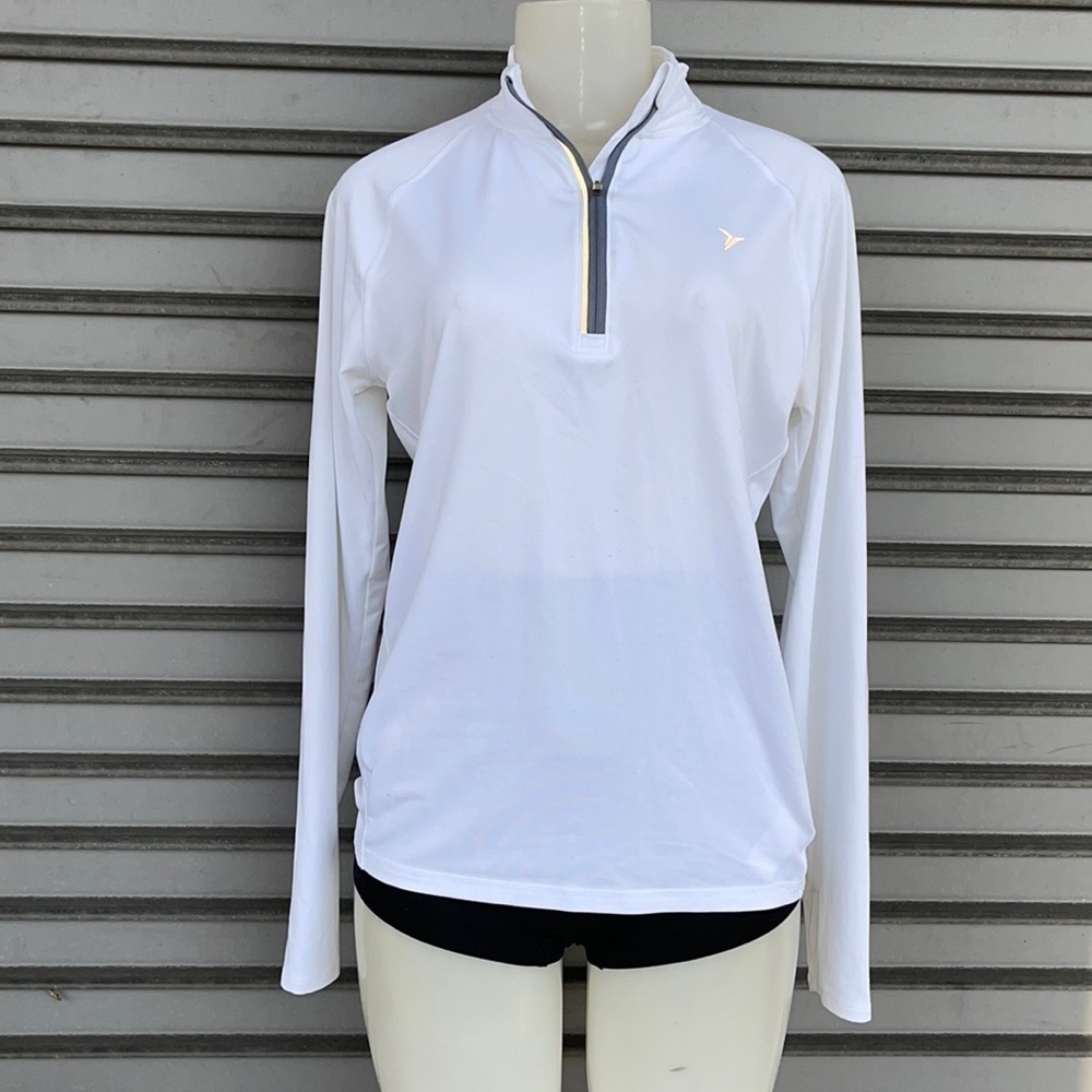 Old Navy Active White Go-Dry Quarter Zip Thumbhole Pullover Top Medium M